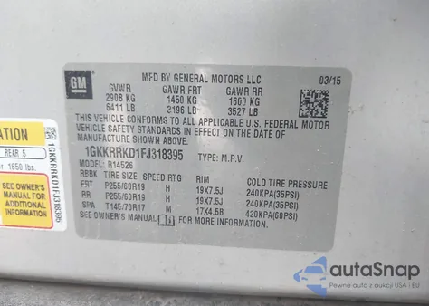 2015 GMC Acadia Slt-1 из США, поврежденный, VIN 1GKKRRKD1FJ318395